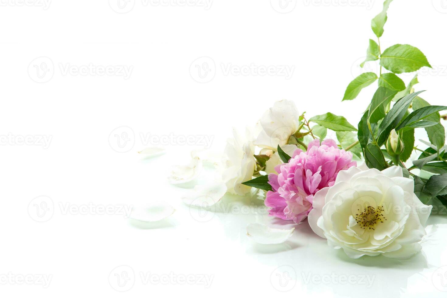 bouquet of summer white roses and peonies photo