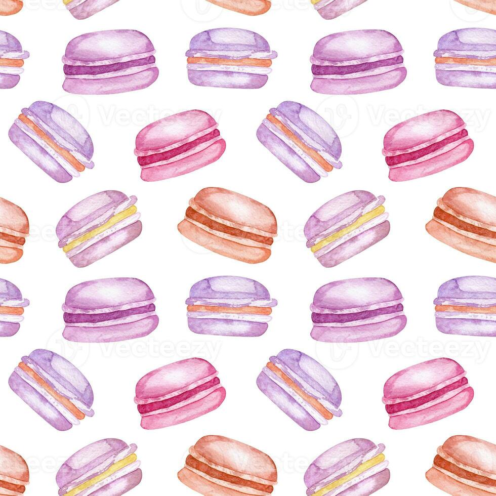 Watercolor seamless pattern of macaroon photo