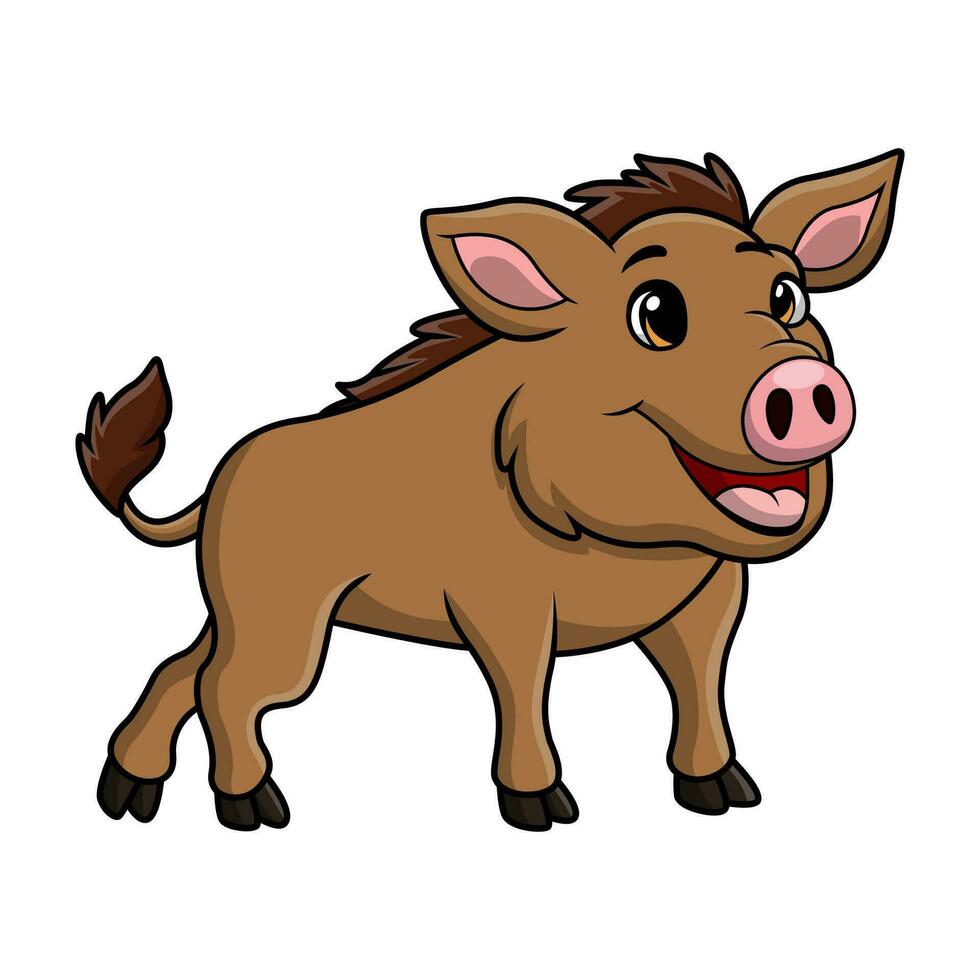 Cute wild boar cartoon on white background vector