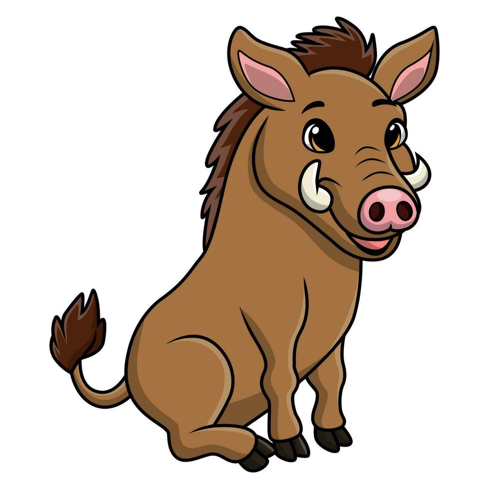 Cute wild boar cartoon on white background vector