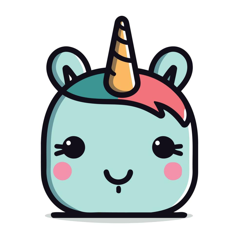 Cute unicorn head. Vector illustration in cartoon style. Isolated on white background.