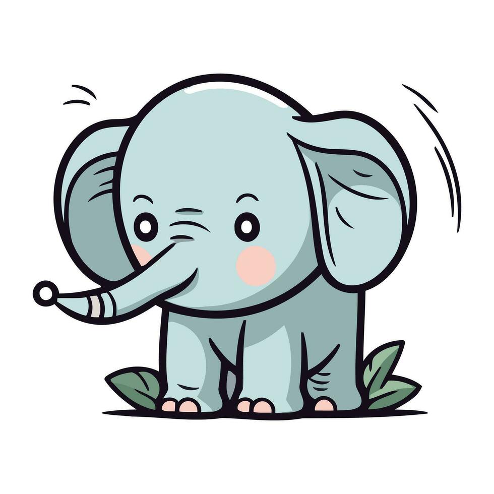 Cute Cartoon Elephant Vector Illustration. Isolated On White Background