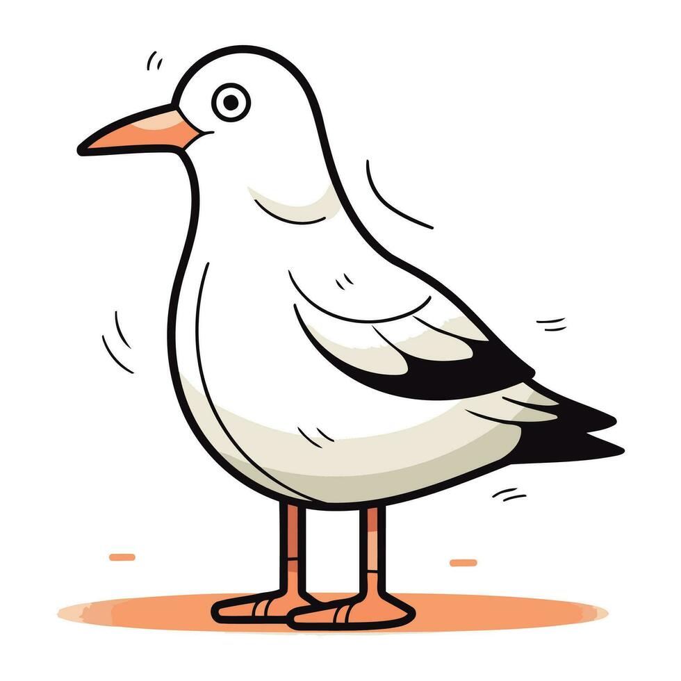 Vector illustration of a cartoon seagull on a white background.