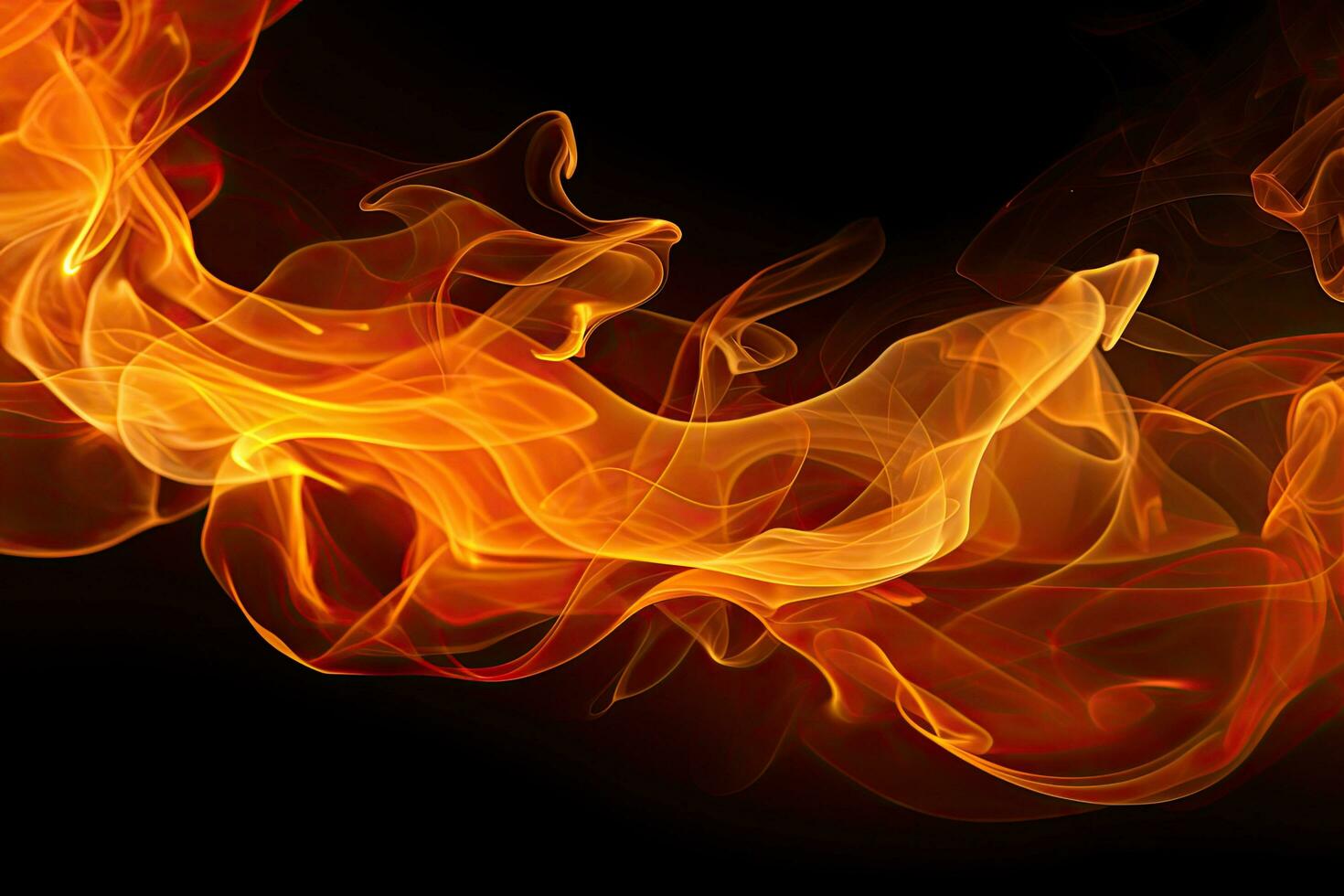 abstract background of orange smoke curves and wave isolated on black background, orange smoke isolated on black background, AI Generated photo