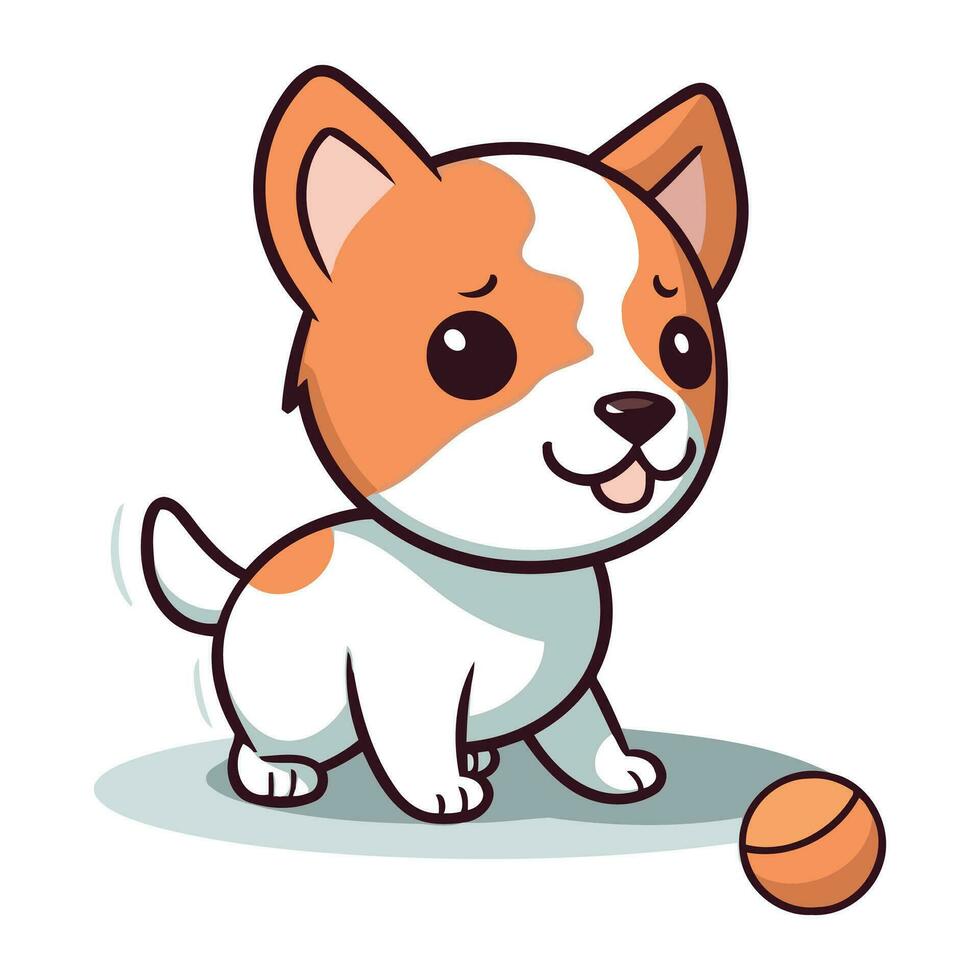 Cute cartoon dog playing with a tennis ball. Vector illustration.