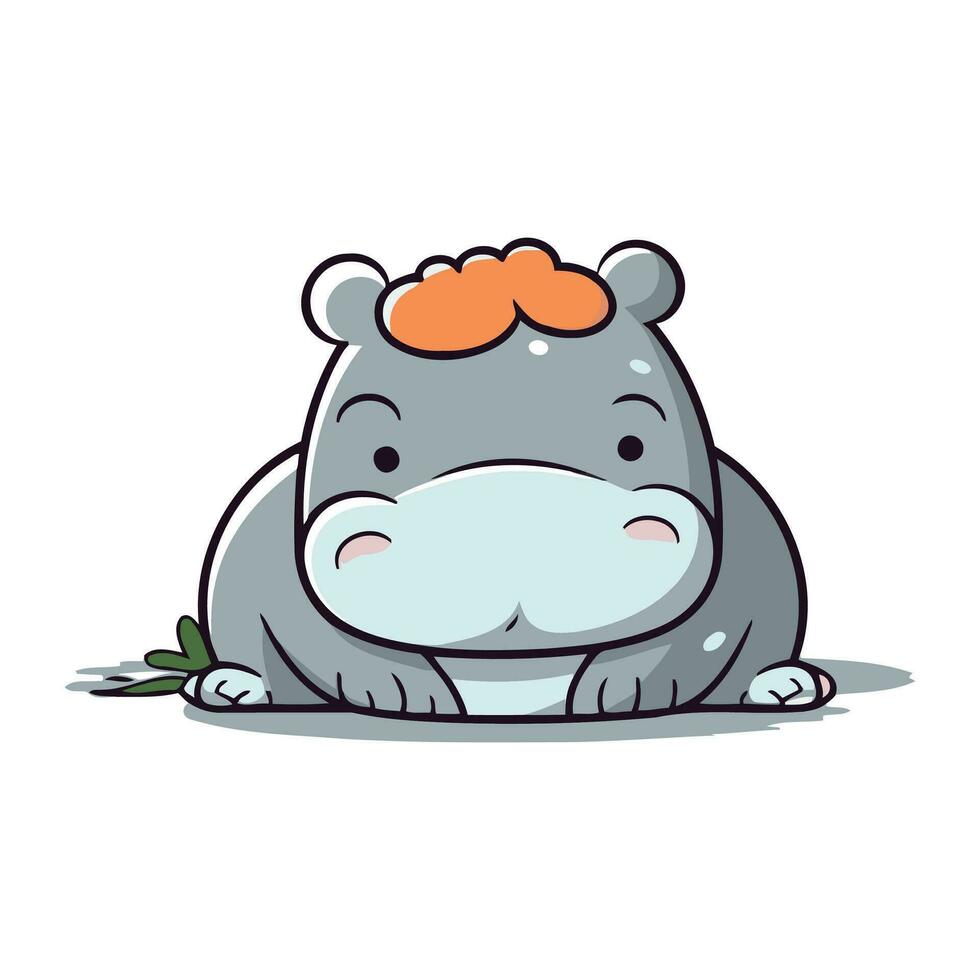 Hippopotamus sleeping on the ground. Cute cartoon animal. Vector illustration