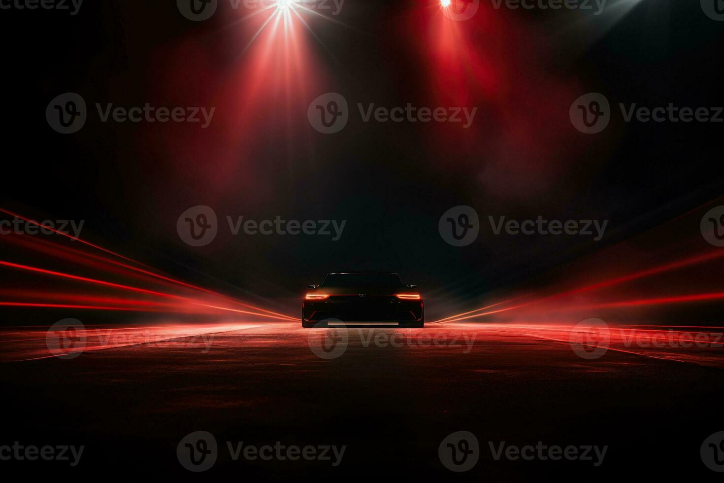 Speedy car in a tunnel with bright red light and spotlight. The latest high-speed technologies. Generated by artificial intelligence photo