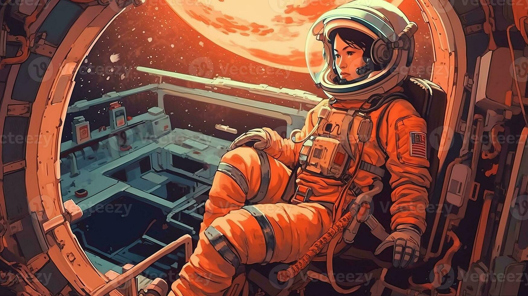 retro space exploration, digital art illustration, Generative AI photo