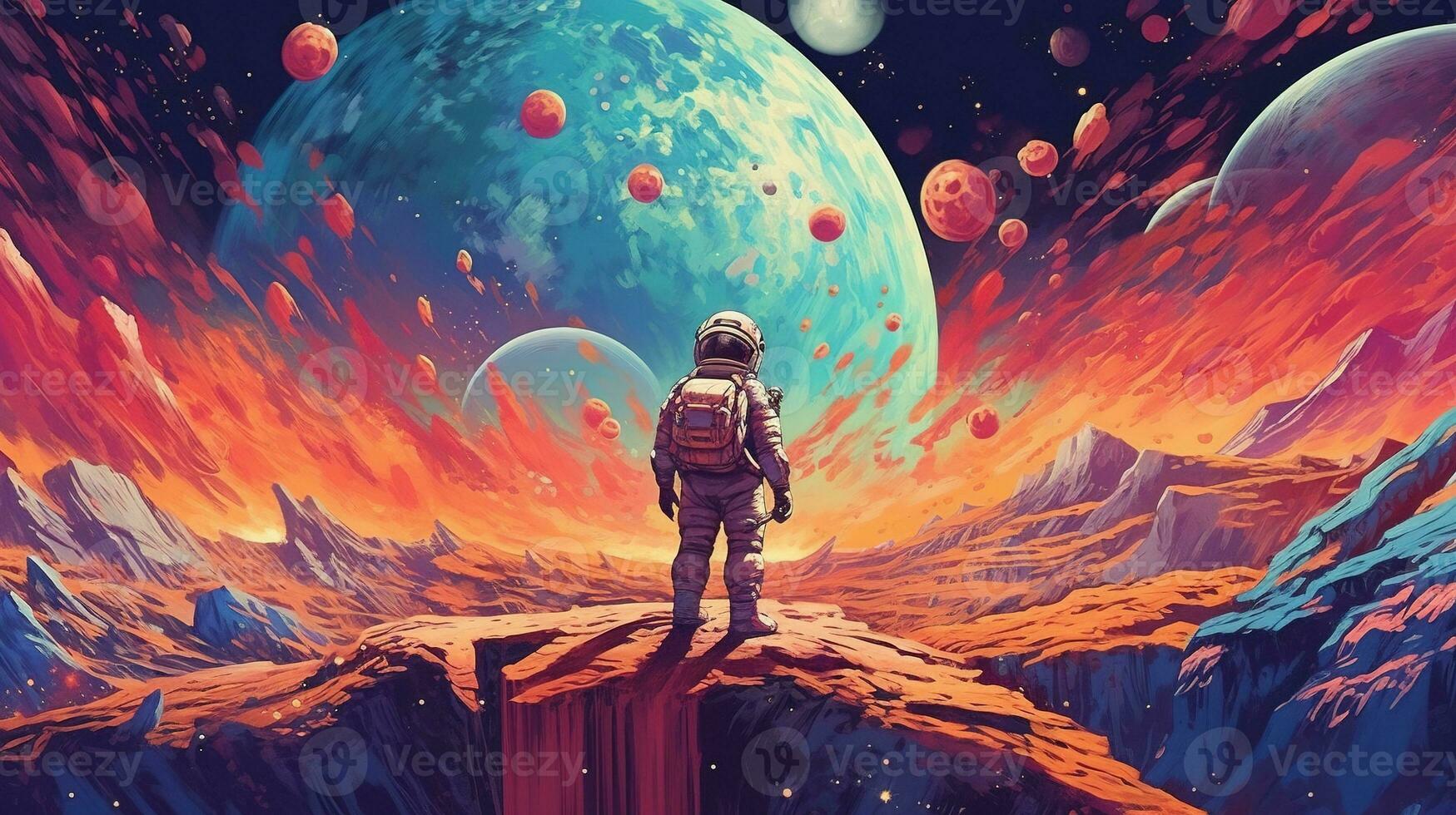 retro space exploration, digital art illustration, Generative AI photo