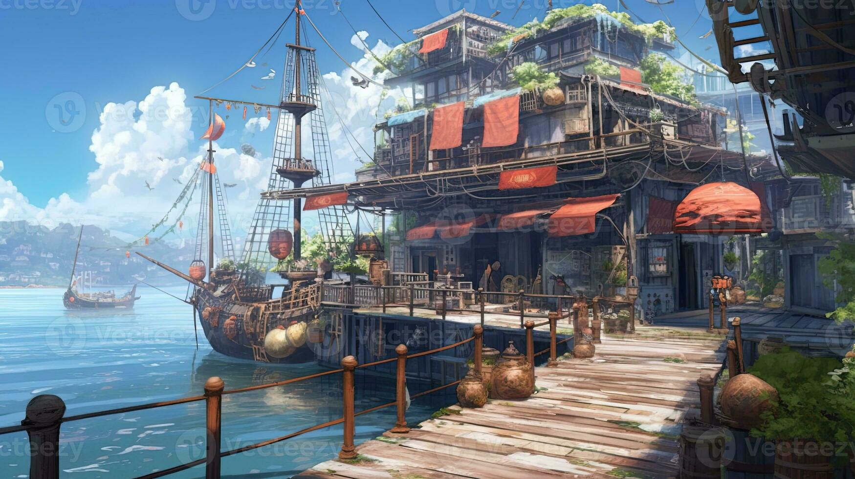 scurvy pier, digital art illustration, Generative AI photo