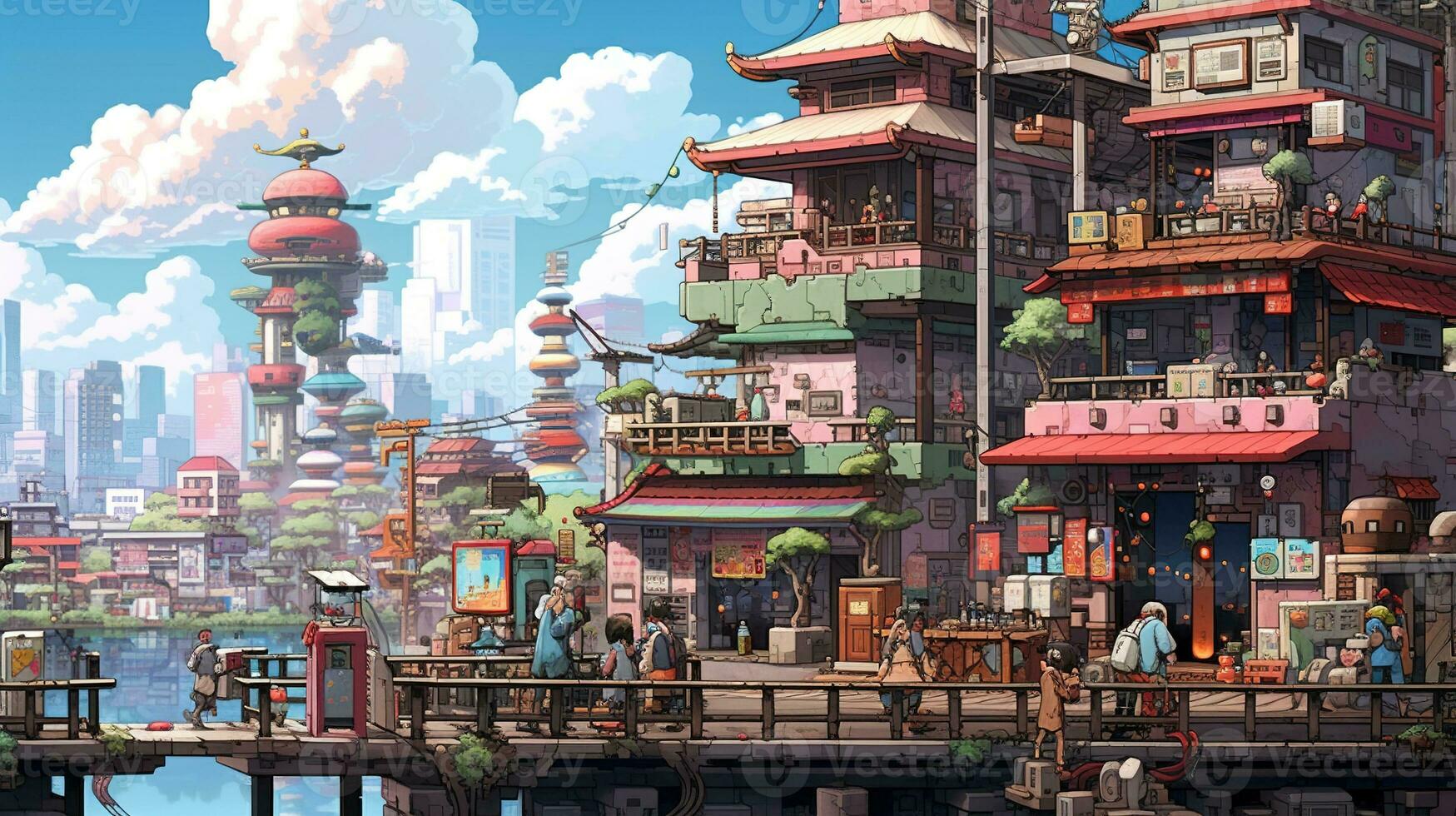 pixel art paradise, digital art illustration, Generative AI photo