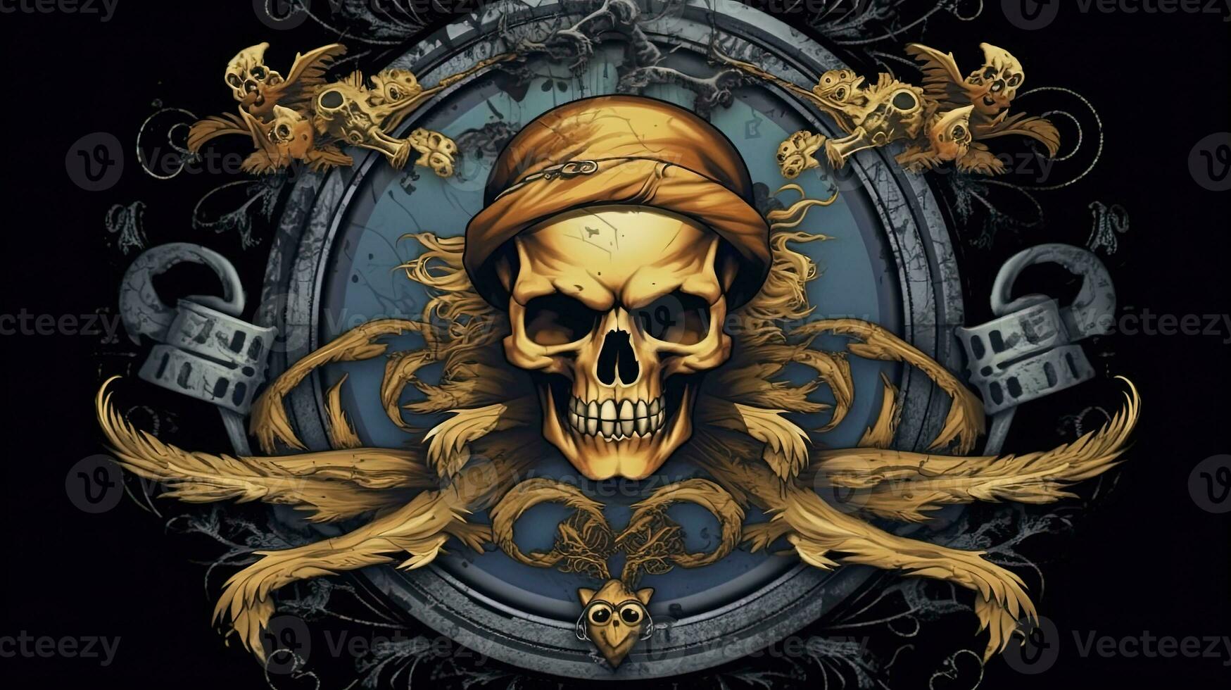 pirate skull, digital art illustration, Generative AI photo