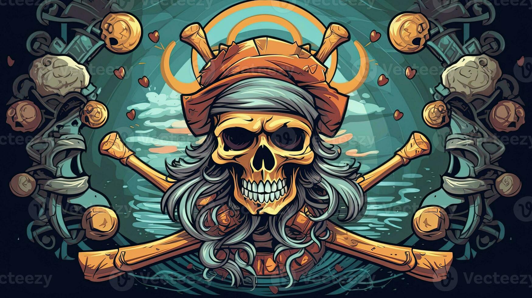 pirate skull, digital art illustration, Generative AI photo