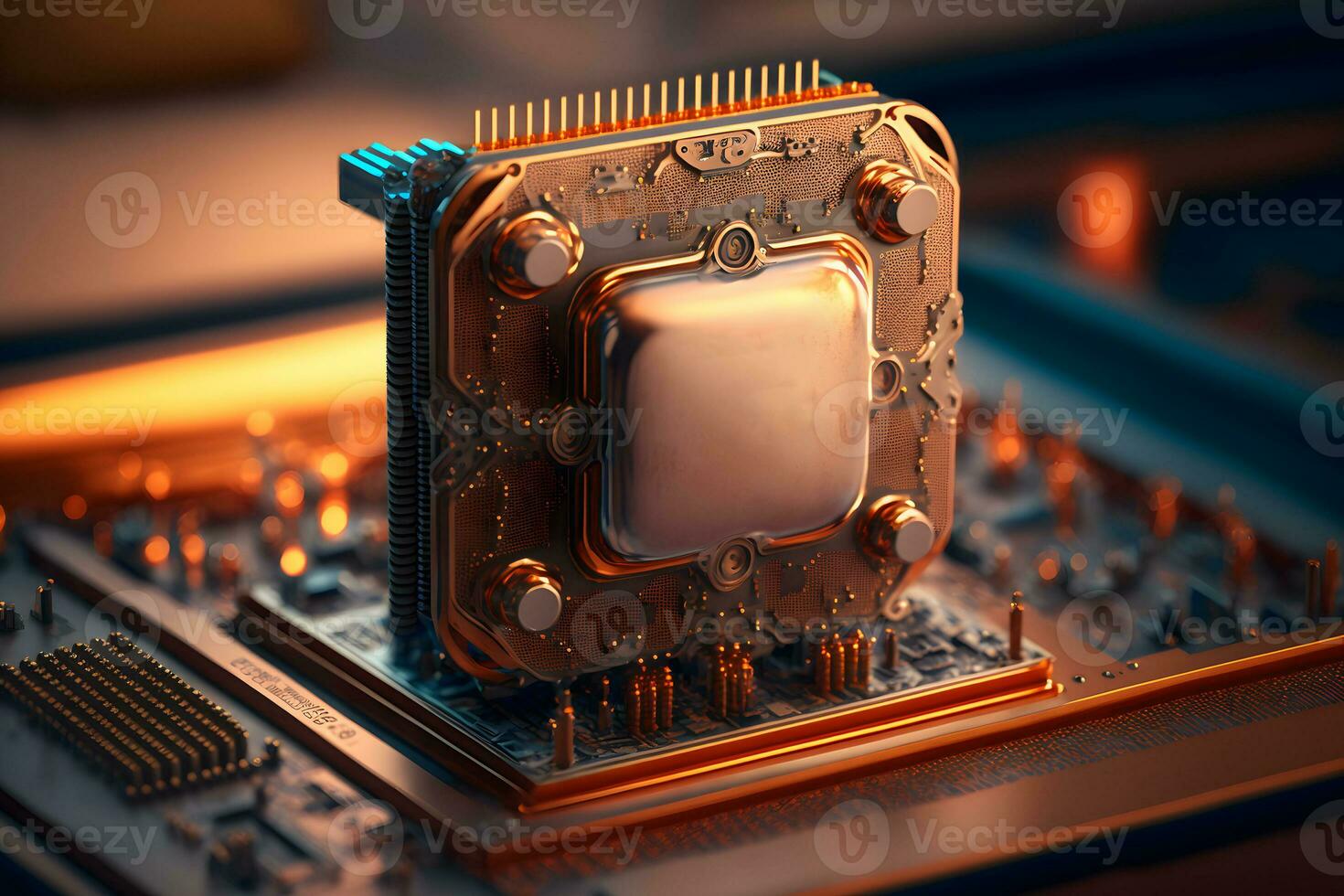 CPU processor with modern futuristic technology appearance. Neural network generated art photo