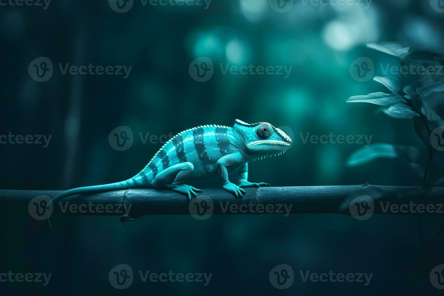 Beautiful of chameleon panther, chameleon panther on branch. Neural network AI generated photo