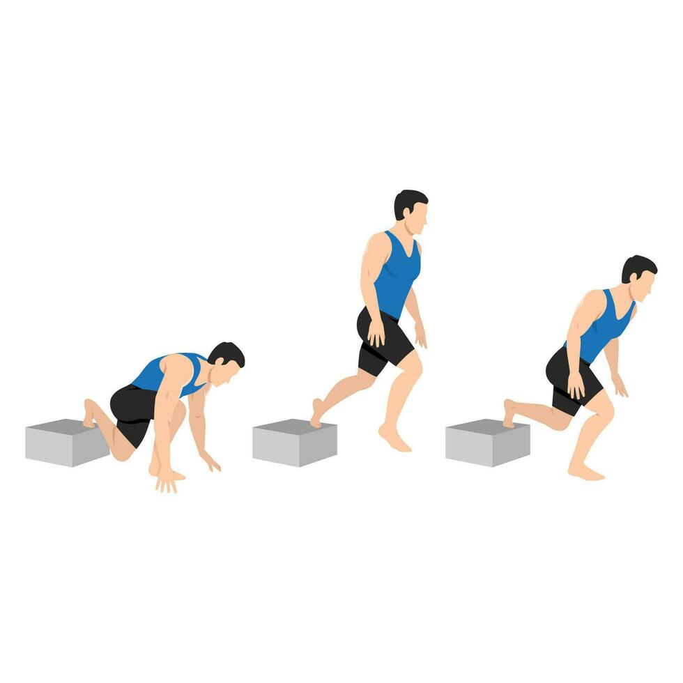 Man doing plyometric bulgarian split squat exercise. vector