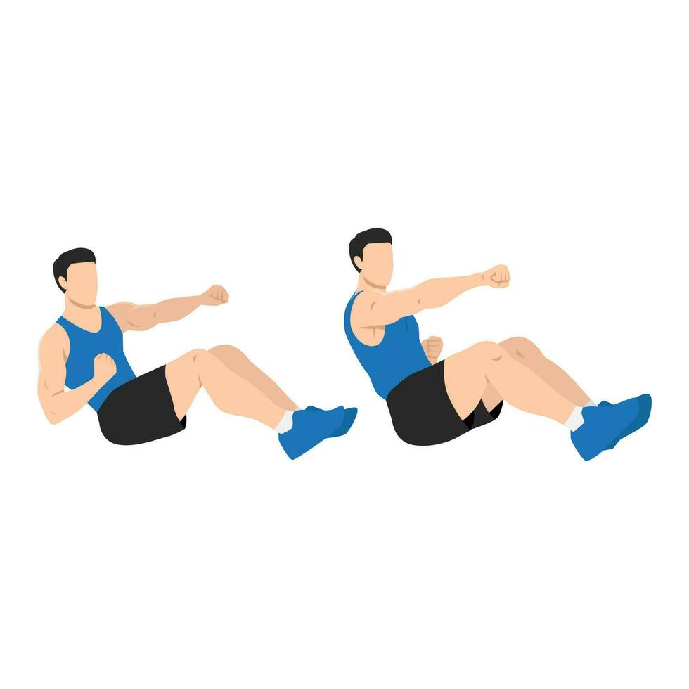 Man doing seated punches exercise. vector