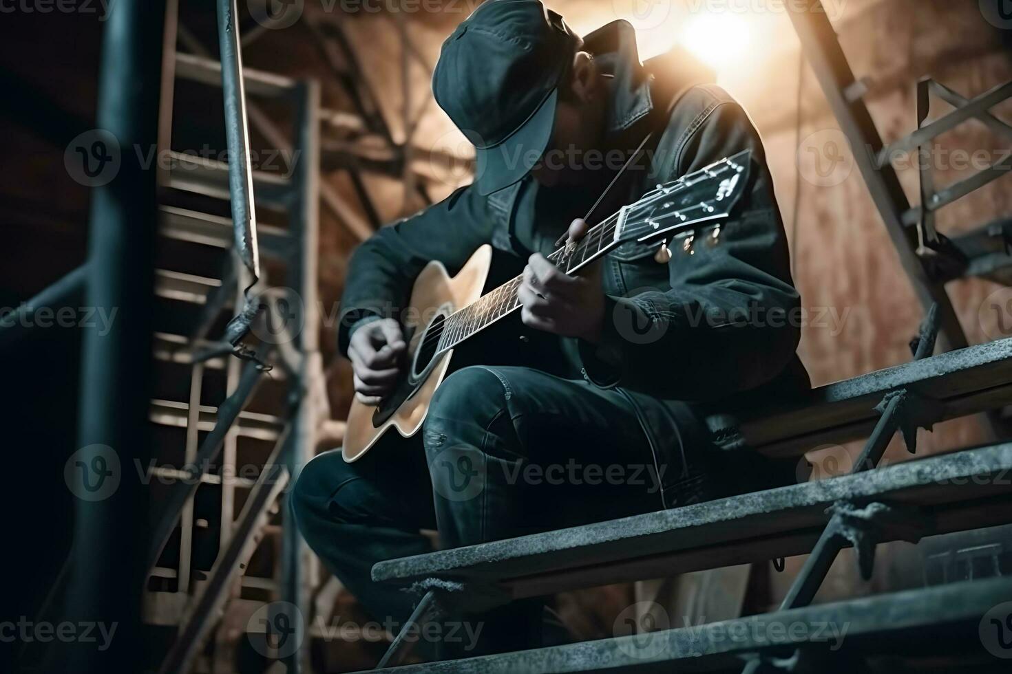 Acoustic Guitar Playing. Neural network AI generated photo