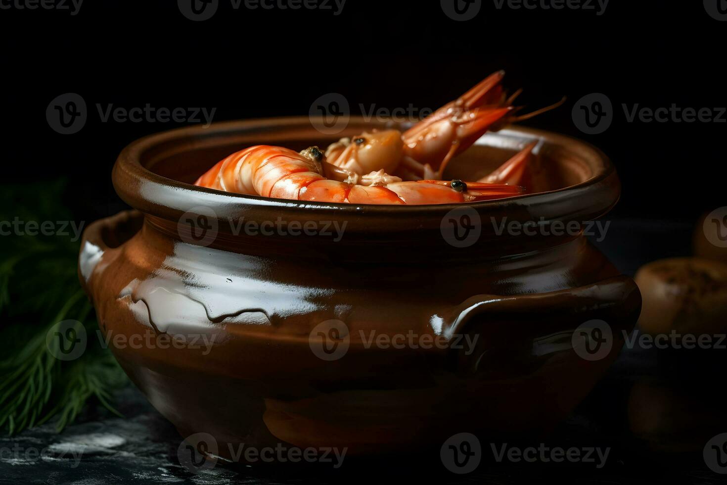 Delicious boiled crayfishes on black table, closeup. Neural network AI generated photo