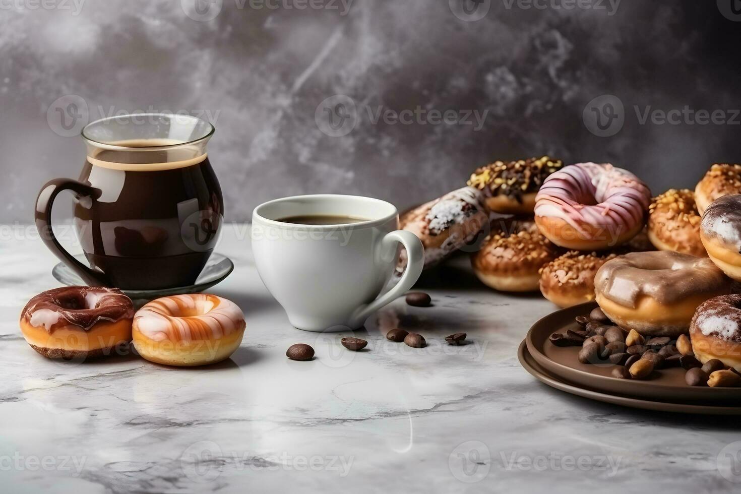Still life with coffee and donuts. Neural network AI generated photo