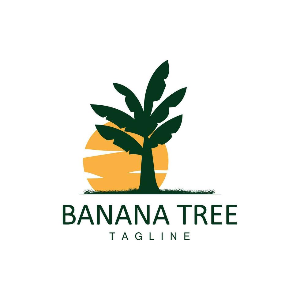 Banana Tree Logo, Tropical Fruit Plant Flat Silhouette Template Illustration Design vector