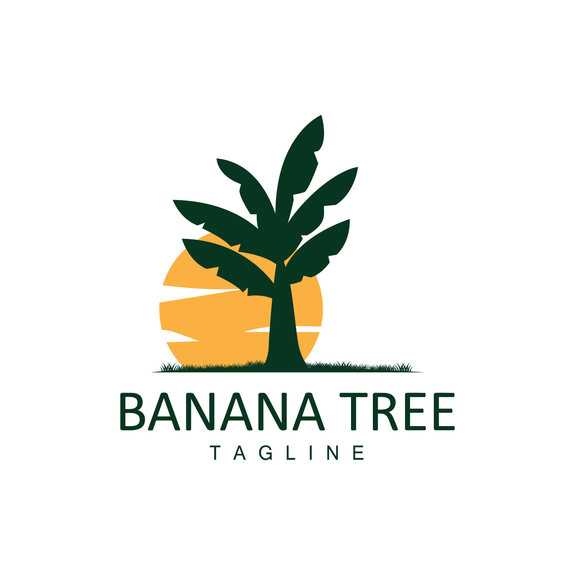 Banana Tree Logo, Tropical Fruit Plant Flat Silhouette Template Illustration Design 33842857