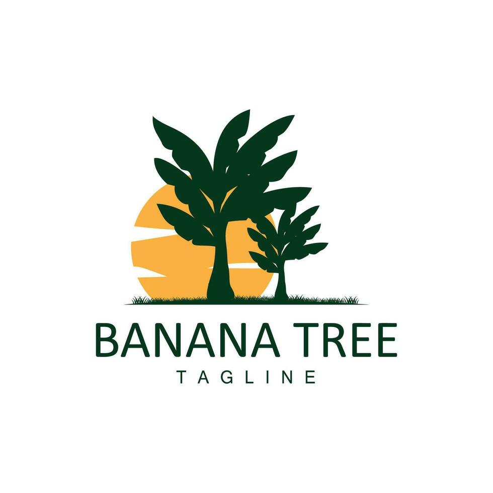 Banana Tree Logo, Tropical Fruit Plant Flat Silhouette Template Illustration Design vector