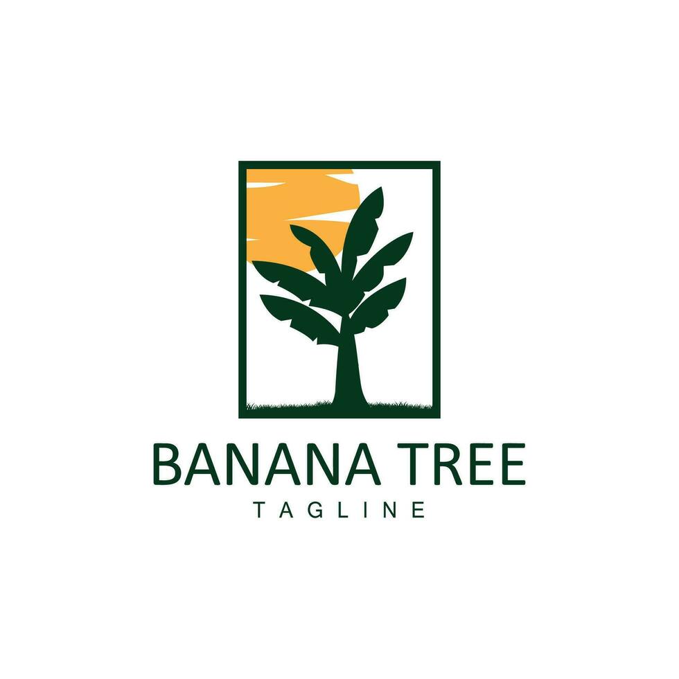 Banana Tree Logo, Tropical Fruit Plant Flat Silhouette Template Illustration Design vector