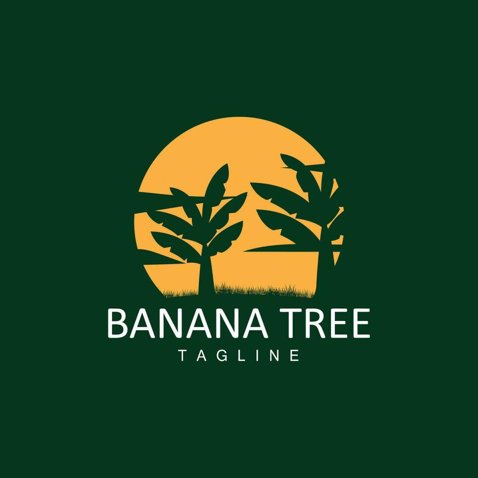 Banana Tree Logo, Tropical Fruit Plant Flat Silhouette Template Illustration Design vector