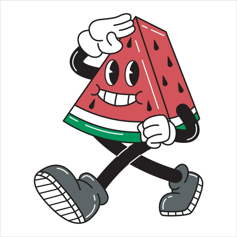 vector retro watermelon character with respectful pose