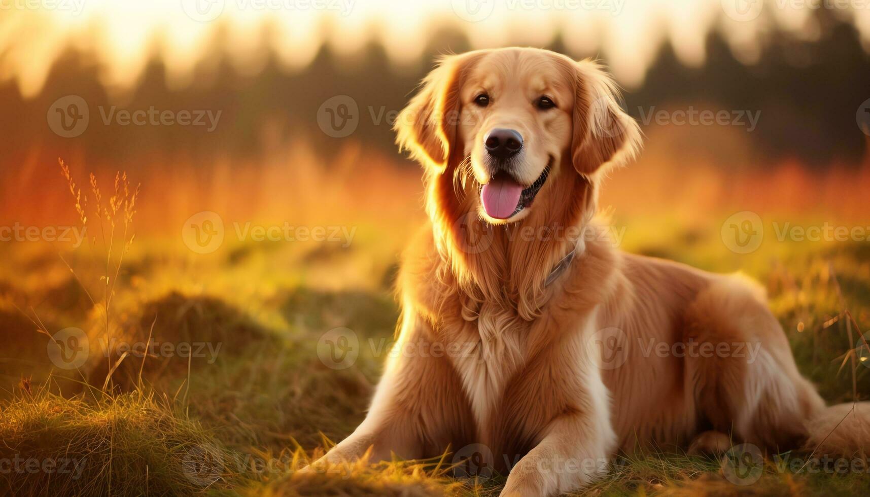 golden retriever dog sitting in the grass at sunset AI Generated photo