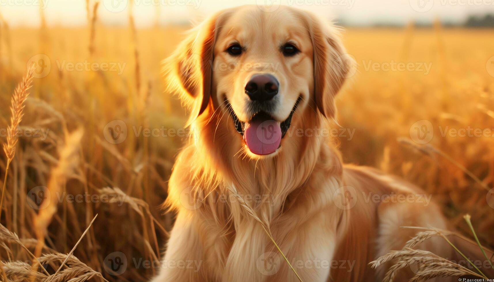 golden retriever dog sitting in the grass at sunset AI Generated photo