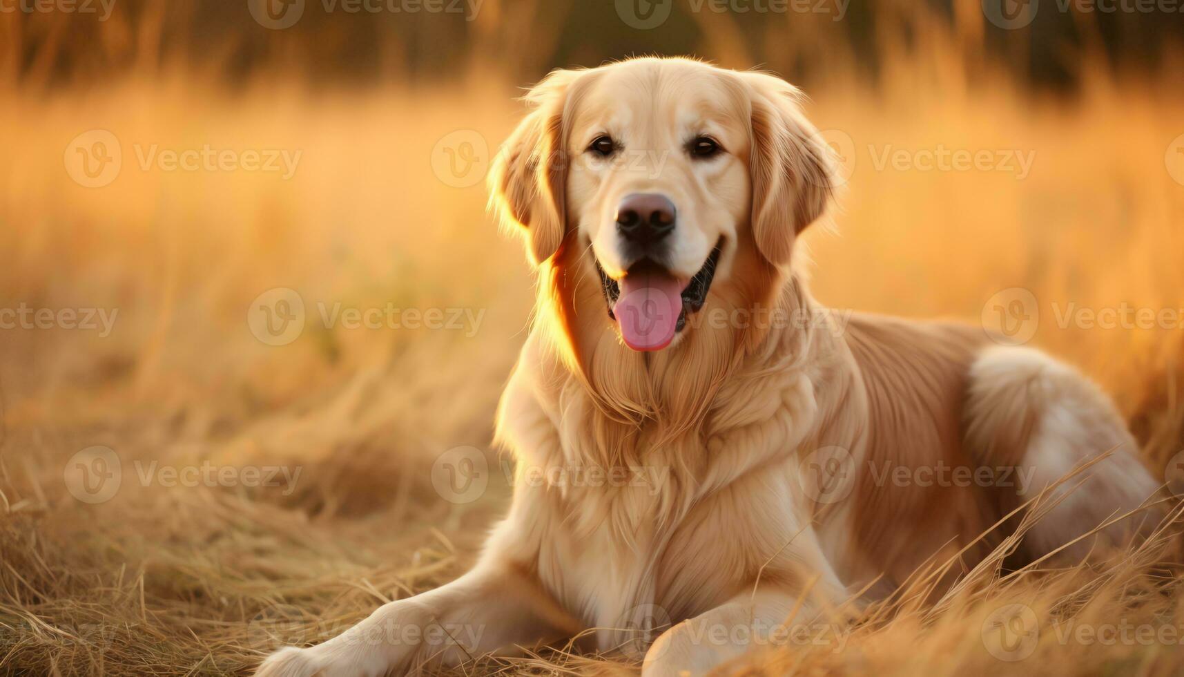 golden retriever dog sitting in the grass at sunset AI Generated photo