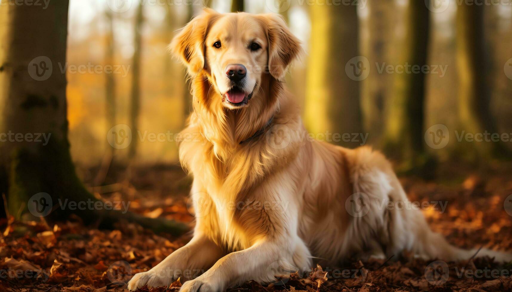 golden retriever dog sitting in the grass at sunset AI Generated photo