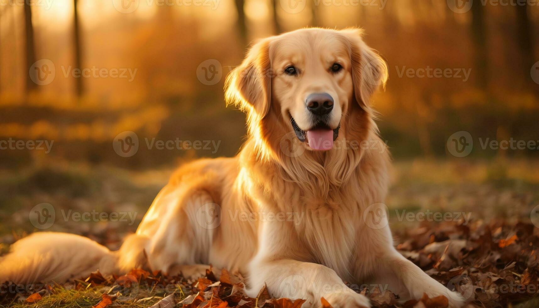 golden retriever dog sitting in the grass at sunset AI Generated photo