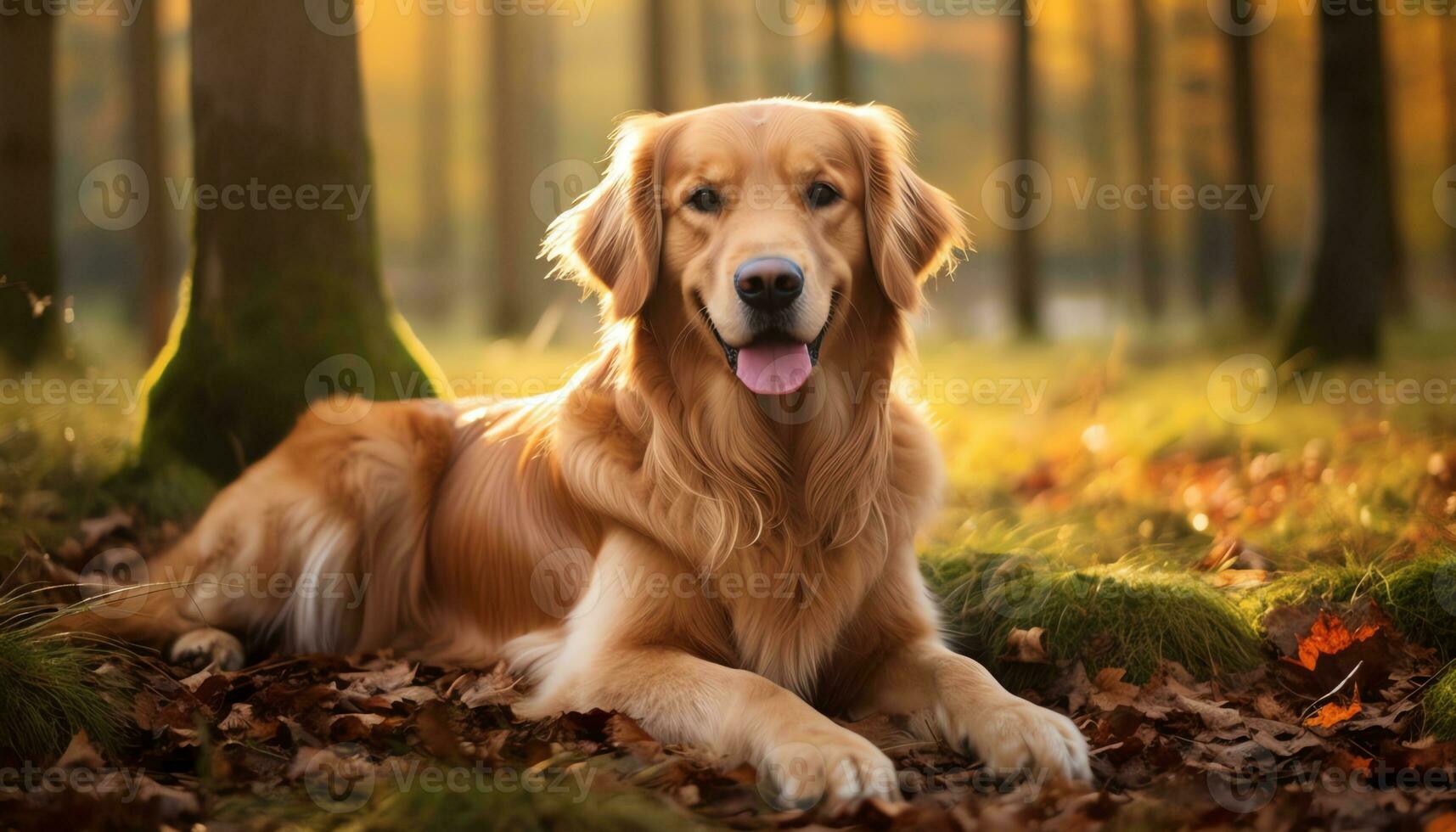 golden retriever dog sitting in the grass at sunset AI Generated photo