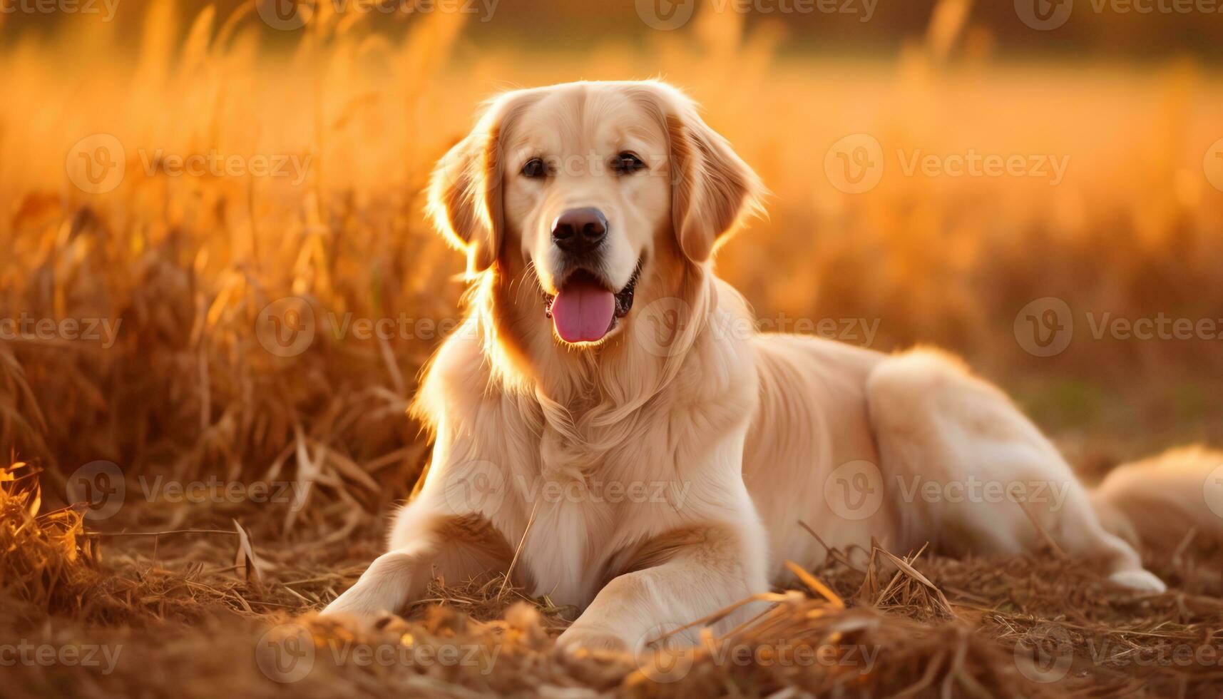 golden retriever dog sitting in the grass at sunset AI Generated photo