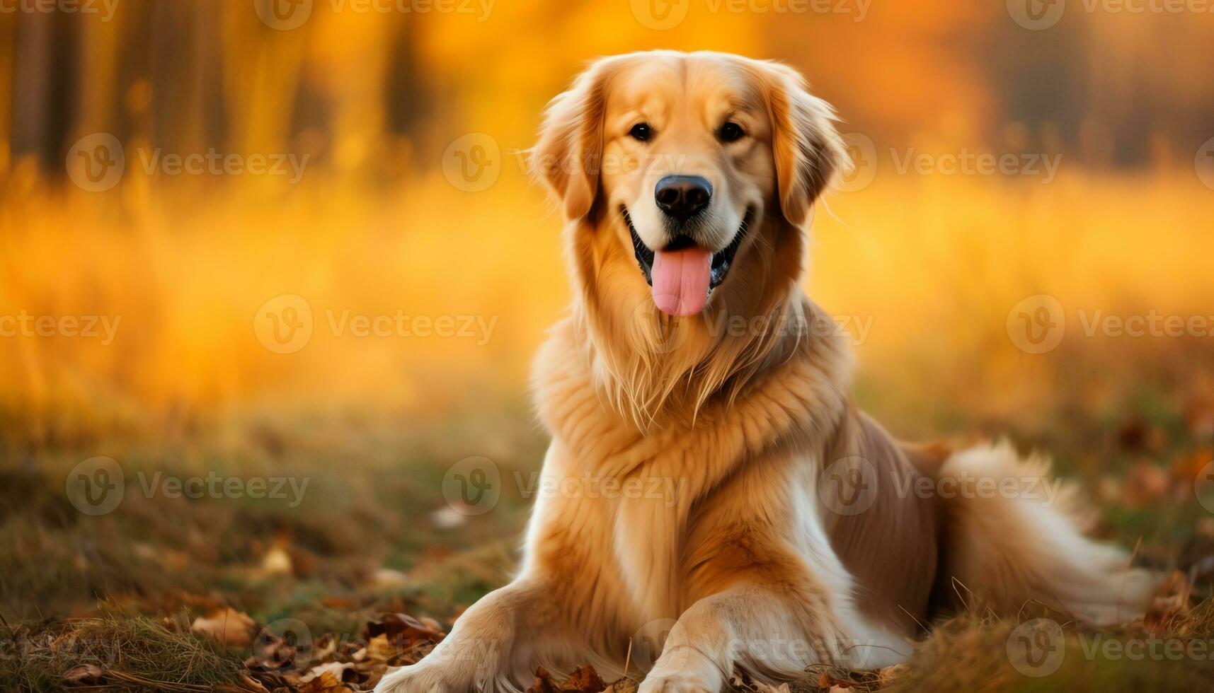 golden retriever dog sitting in the grass at sunset AI Generated photo