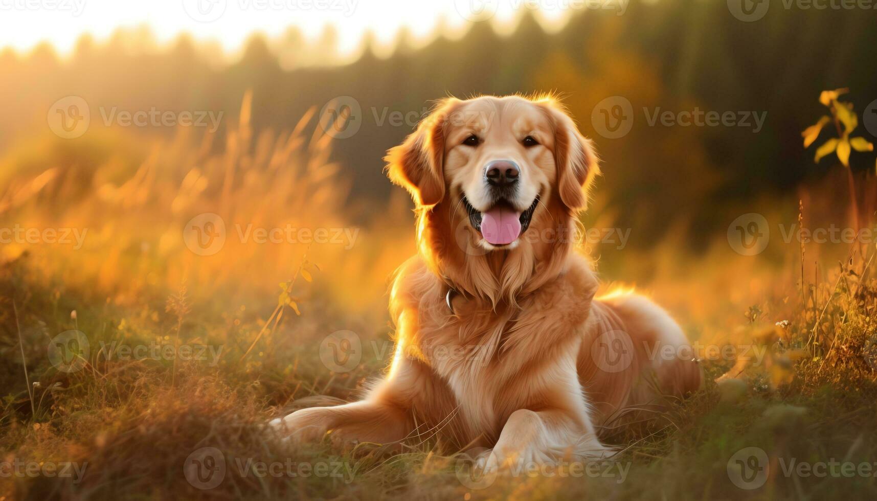 golden retriever dog sitting in the grass at sunset AI Generated photo