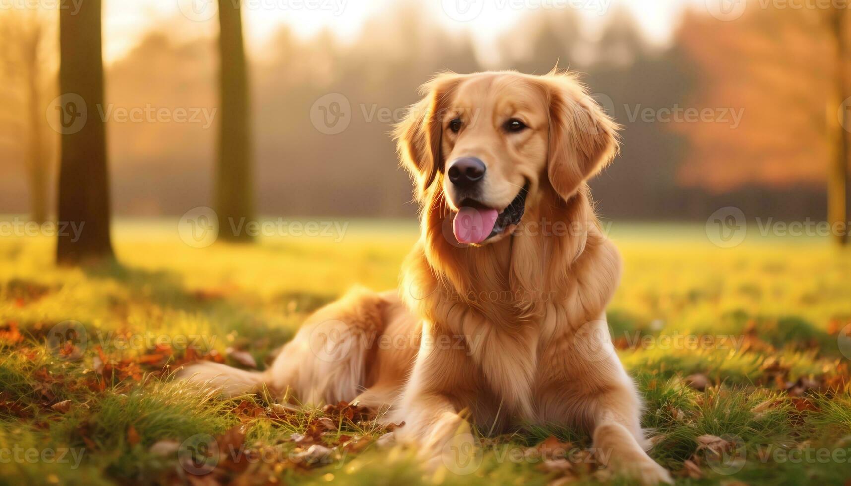 golden retriever dog sitting in the grass at sunset AI Generated photo
