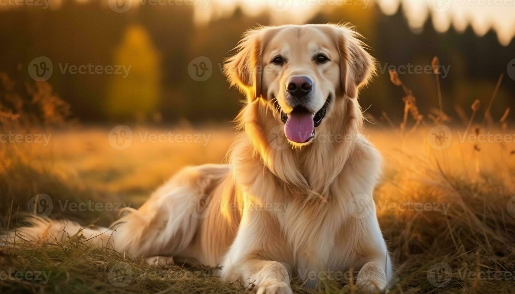 golden retriever dog sitting in the grass at sunset AI Generated photo