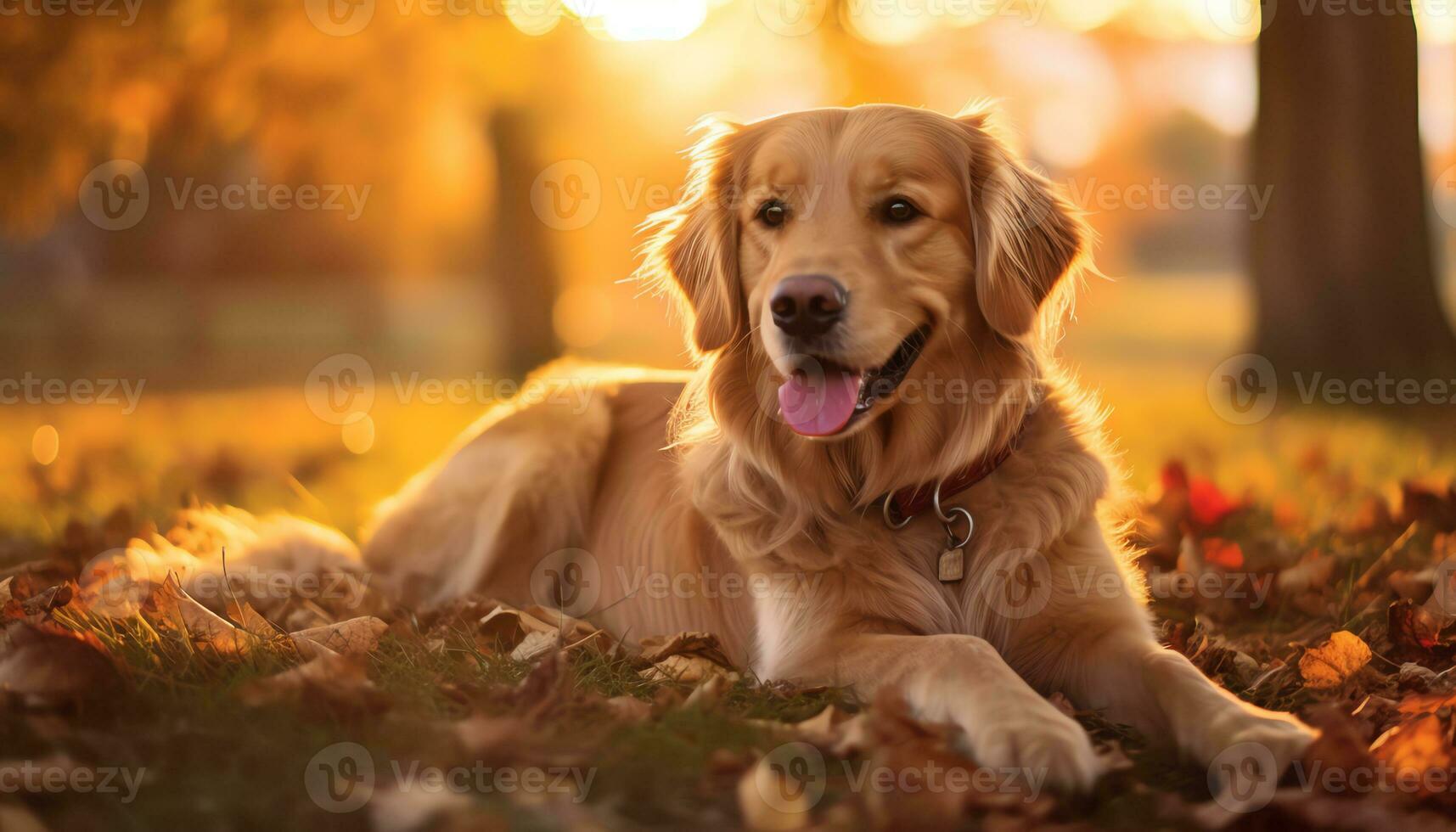 golden retriever dog sitting in the grass at sunset AI Generated photo