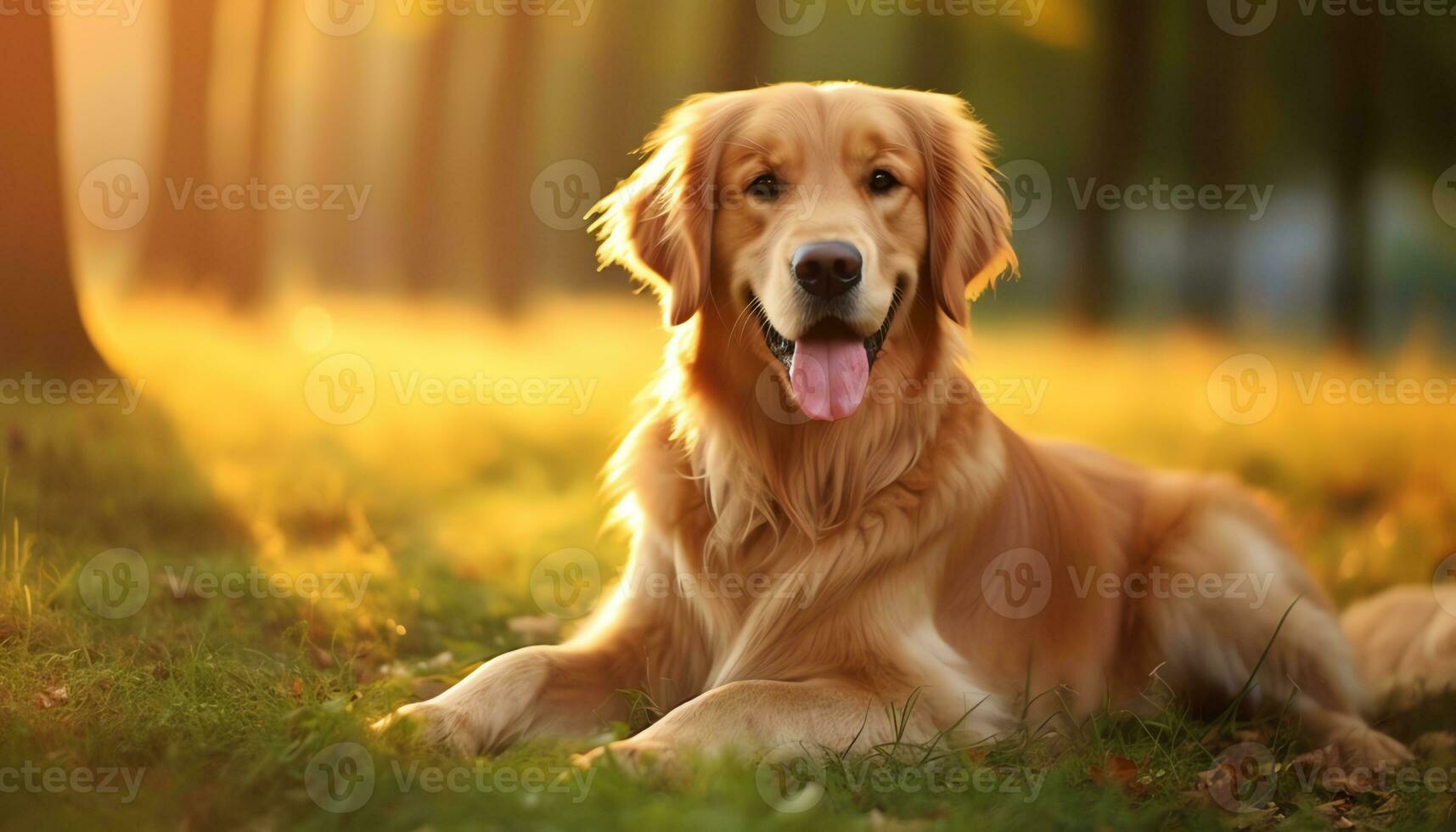 golden retriever dog sitting in the grass at sunset AI Generated photo