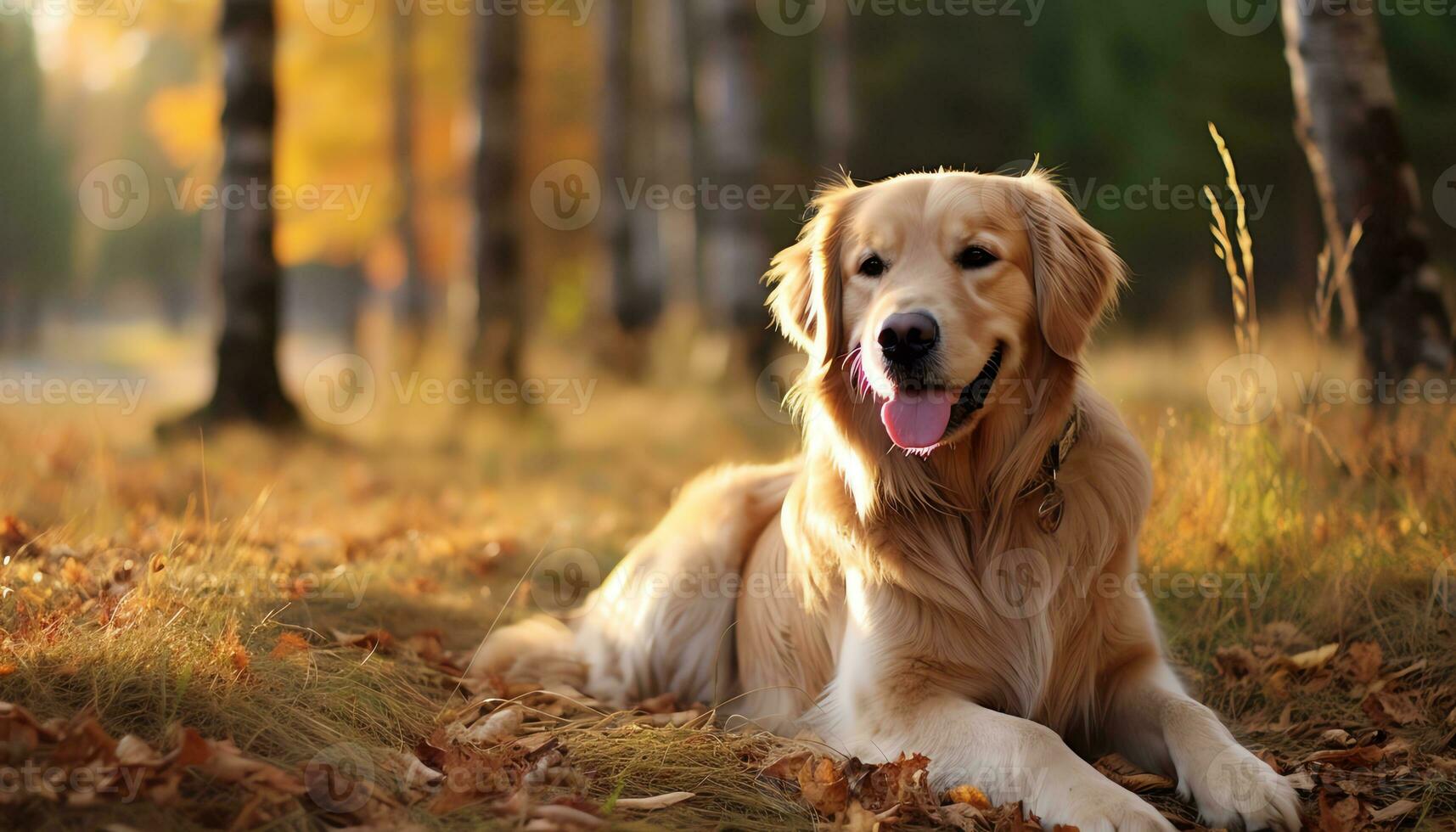 golden retriever dog laying in grass at sunset AI Generated photo