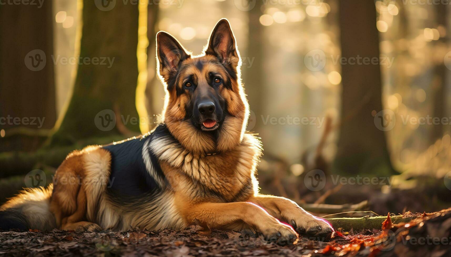 golden retriever dog laying in grass at sunset AI Generated photo