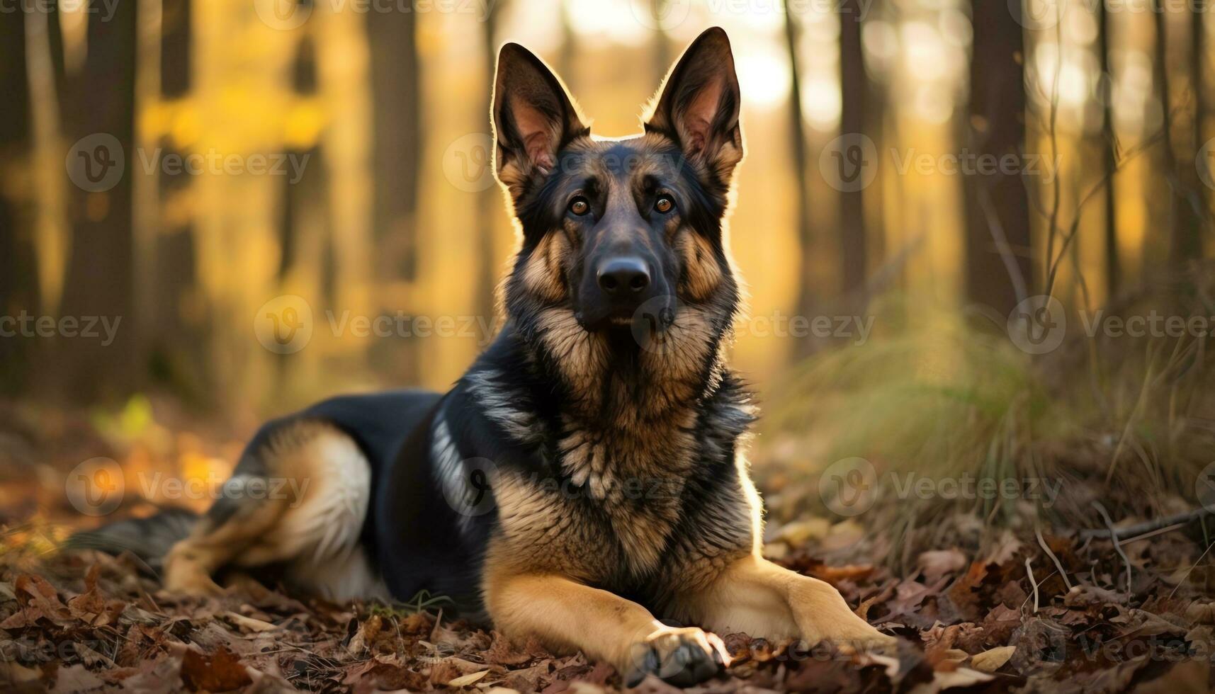 golden retriever dog laying in grass at sunset AI Generated photo