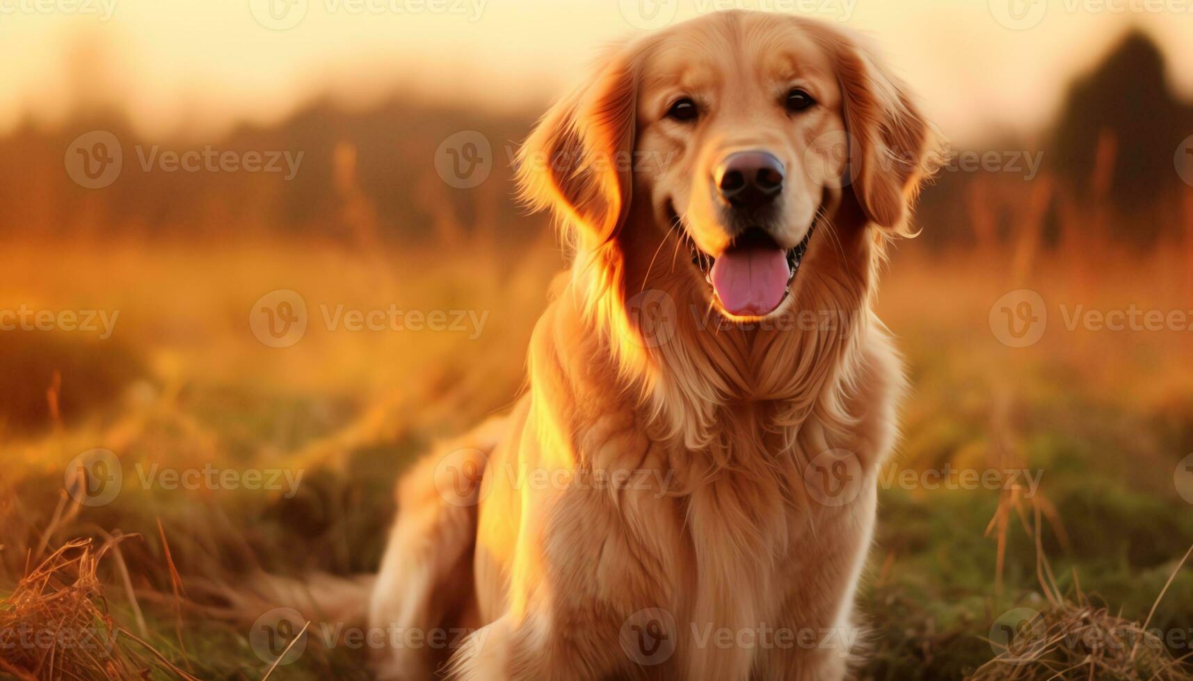 golden retriever dog laying in grass at sunset AI Generated photo