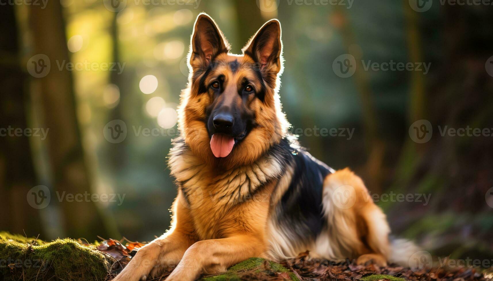 german shepherd dog laying in the grass at sunset AI Generated photo