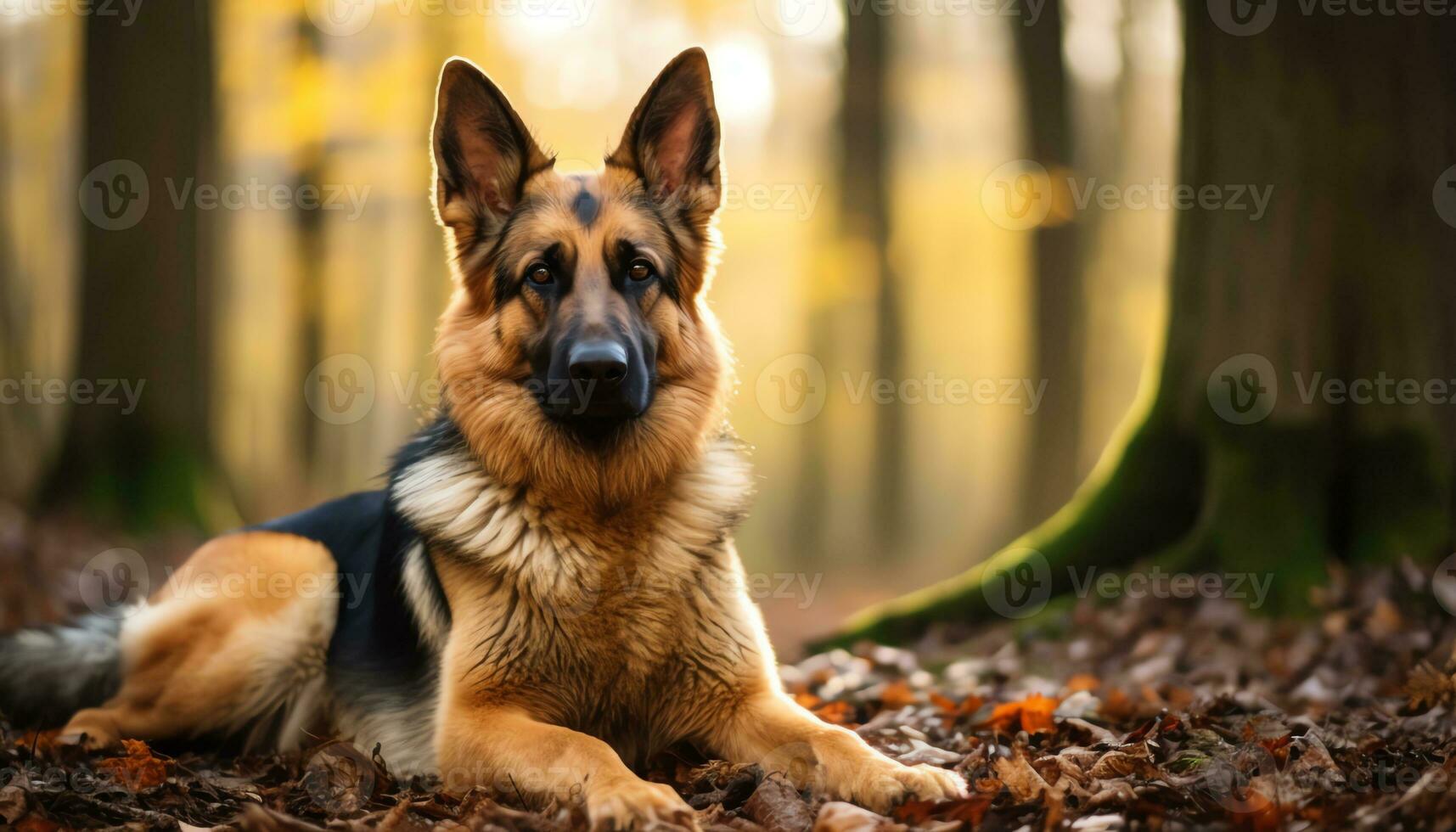 german shepherd dog laying in the grass at sunset AI Generated photo