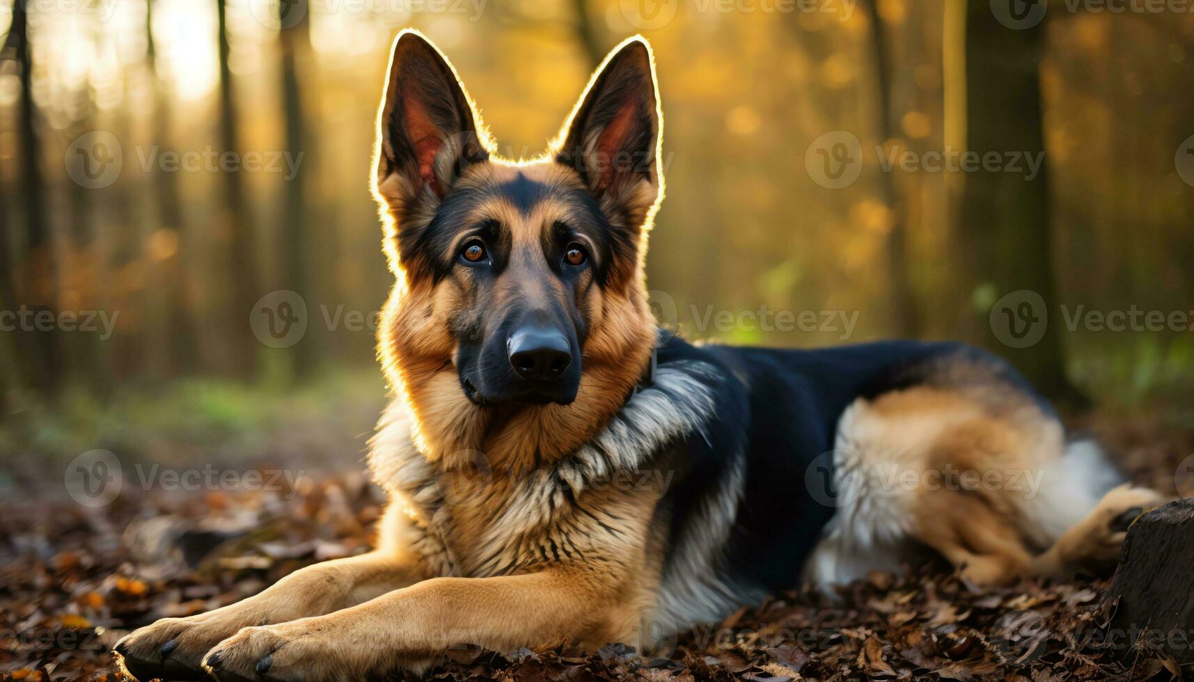 german shepherd dog laying in the grass at sunset AI Generated photo